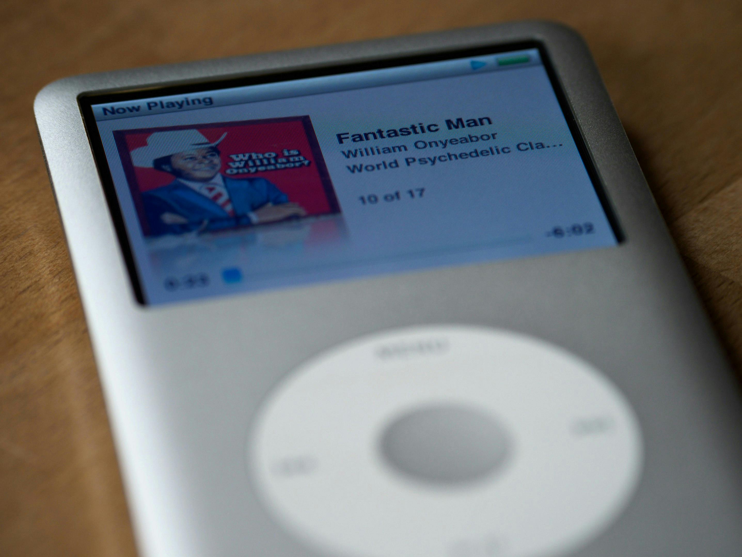 iPod Classic playing music.
