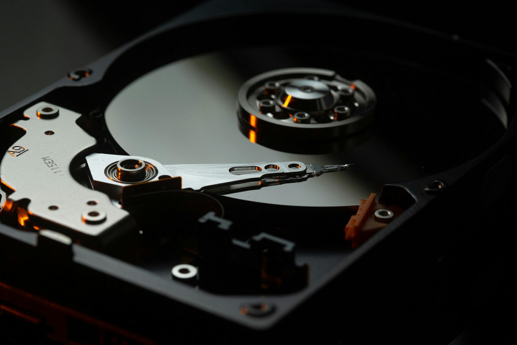Photo of hard drive internals.